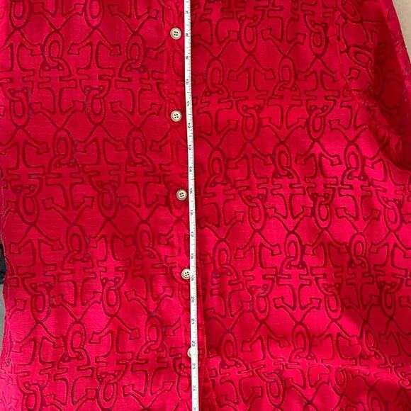 Alfred Dunner Semi-Sheer Red Button Down Blouse, 3/4 Sleeve, Anchors, Cruise L - Picture 12 of 14